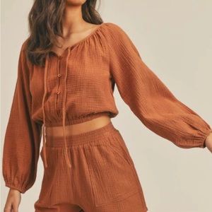Lush Gauze Crop Top- Hazel (Rust)/Small